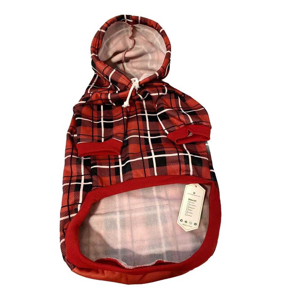 Expawlorer Plaid Dog Hoodie Size L 24x14 Inch W Leash Cut Out Cuff Front Legs